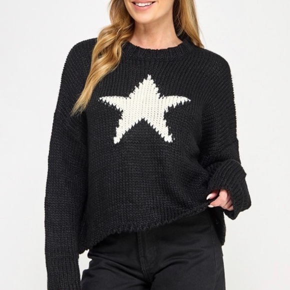 Stylish Black Sweater with White Star - Picture 2 of 4